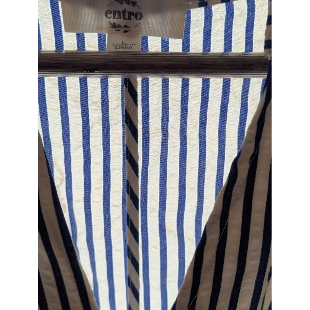 Entro Blue & White Striped Ruffle Sleeve Maxi Dress  Cutout Back, Tiered Skirt L - Picture 10 of 10